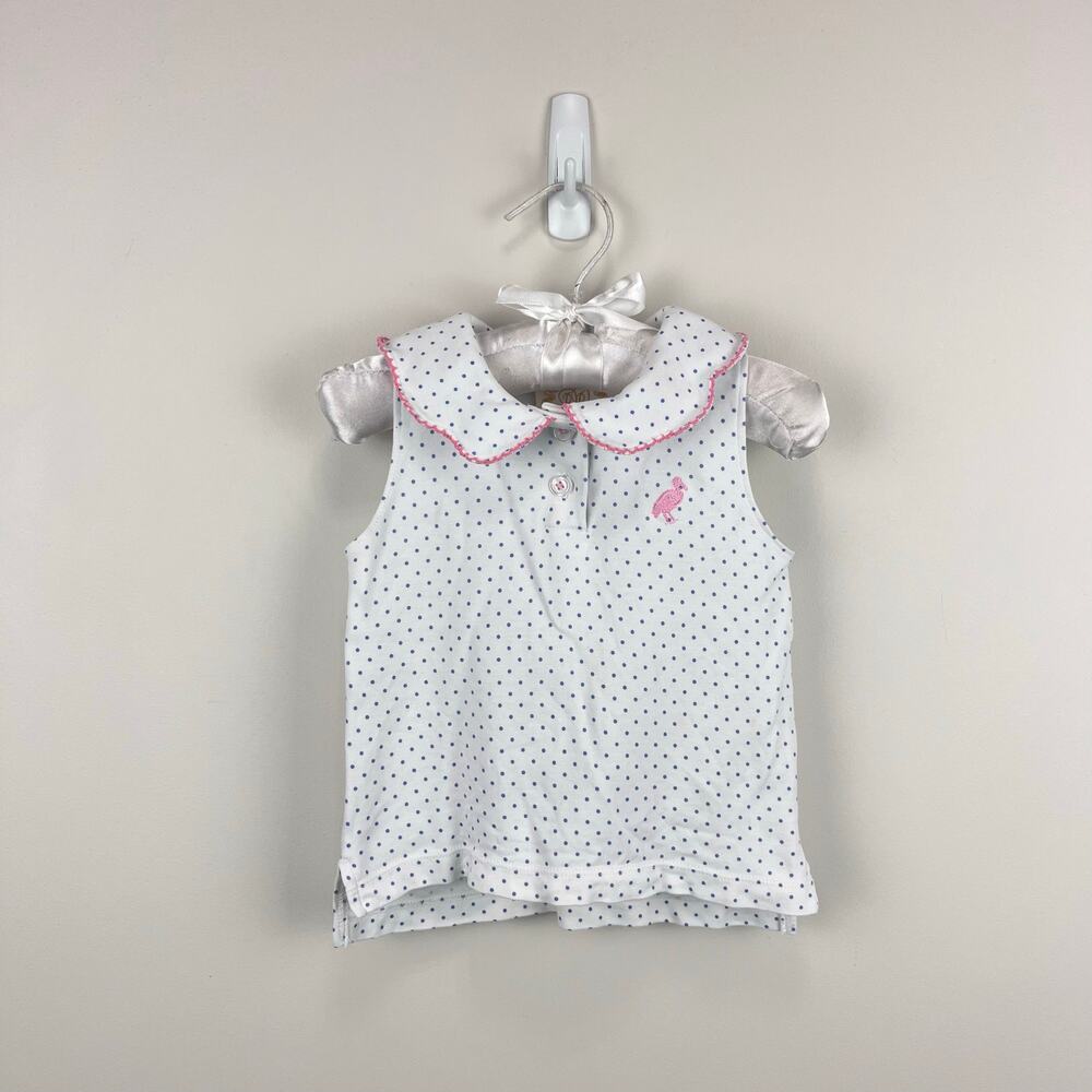 TBBC Paige's Playful Polo Barbados Blue Micro Dot w/ Pink 18-24 Months